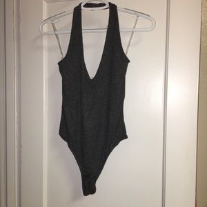 LA Hearts Gray Halter Bodysuit